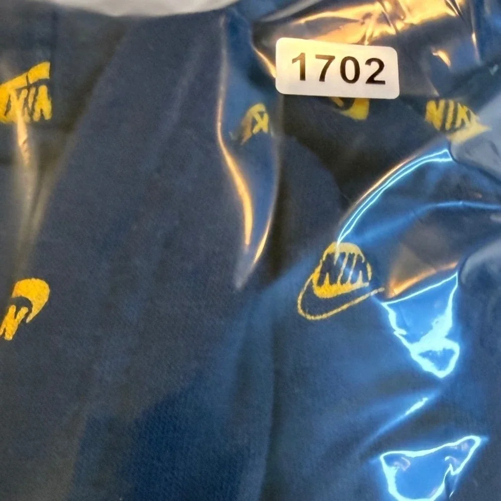 Nike Kids Navy Blue Yellow All Over Logo Print Pullover Hoodie Size 7 L 6-7Y
